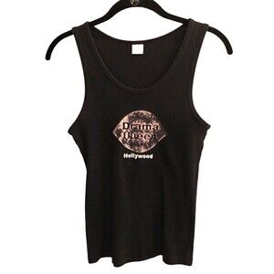 DRAMA QUEEN Hollywood Black Ribbed Cotton Tank Top VINTAGE 90's Runs Sma…